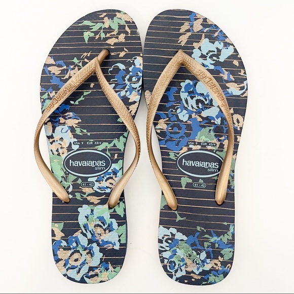 LOT Havaianas Slim Gold Floral Old Navy Flip Flops